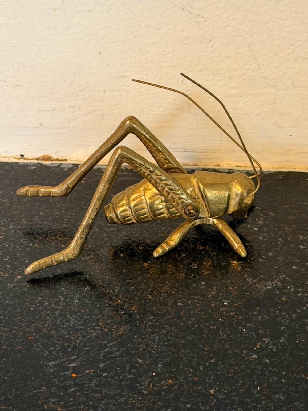 Vintage Solid Brass Grasshopper Cricket Insect Art Figurine Paperweight